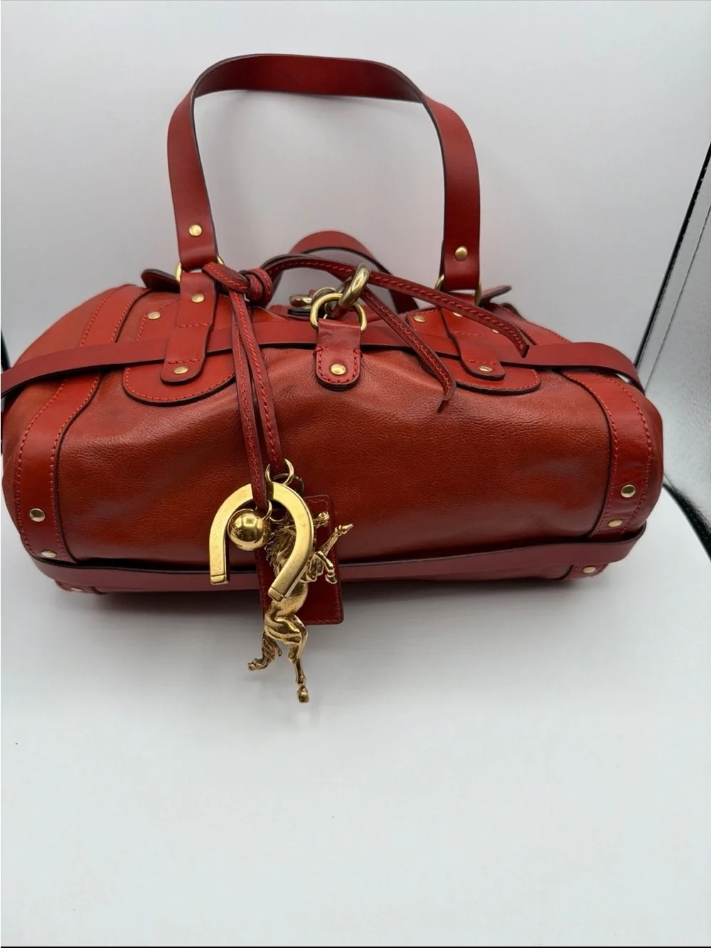 Chloé Kerala Red Leather Satchel with Gold Hardware